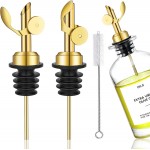 WAFJAMF 2 Pcs Weighted Stainless Steel Bottle Pourers, Self Closing Olive Oil Dispenser Spout, Auto Flip Feature Liquor Pour Spouts for Pours Liquid, Olive Oil, Wine, Vinegar (Gold)