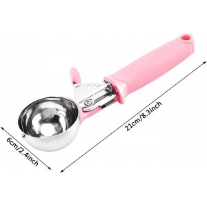 2 Pack Ice Cream Scoop Cookie Dough Scoop With Trigger Pink Handle for Cookie Dough Cupcake Batter Ice Cream Portion Control (Pink）