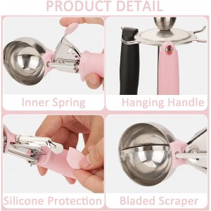 2 Pack Ice Cream Scoop Cookie Dough Scoop With Trigger Pink Handle for Cookie Dough Cupcake Batter Ice Cream Portion Control (Pink）