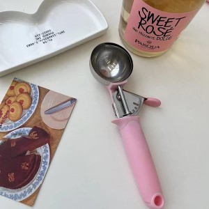 2 Pack Ice Cream Scoop Cookie Dough Scoop With Trigger Pink Handle for Cookie Dough Cupcake Batter Ice Cream Portion Control (Pink）