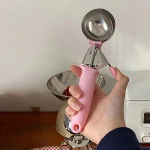 2 Pack Ice Cream Scoop Cookie Dough Scoop With Trigger Pink Handle for Cookie Dough Cupcake Batter Ice Cream Portion Control (Pink）
