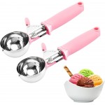 2 Pack Ice Cream Scoop Cookie Dough Scoop With Trigger Pink Handle for Cookie Dough Cupcake Batter Ice Cream Portion Control (Pink）