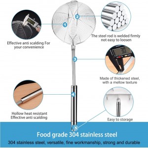 Steel Spider Strainer Skimmer Ladle, Strainer Spider Skimmers for Kitchen Cooking and Frying, Premium Strainer Spoon Diameter: 5.4Inch, Total Length: 15.4Inch