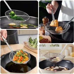 Steel Spider Strainer Skimmer Ladle, Strainer Spider Skimmers for Kitchen Cooking and Frying, Premium Strainer Spoon Diameter: 5.4Inch, Total Length: 15.4Inch