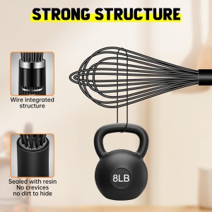 HOTEC 4 Pieces Silicone Whisks Set, Wire Balloon Whisks Egg Beater, Non-slip Handle Whisk for Non-stick Cookware Perfect for Cooking, Stirring, Beating and Blending (Black)