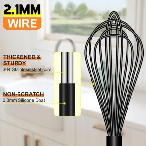 HOTEC 4 Pieces Silicone Whisks Set, Wire Balloon Whisks Egg Beater, Non-slip Handle Whisk for Non-stick Cookware Perfect for Cooking, Stirring, Beating and Blending (Black)