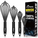 HOTEC 4 Pieces Silicone Whisks Set, Wire Balloon Whisks Egg Beater, Non-slip Handle Whisk for Non-stick Cookware Perfect for Cooking, Stirring, Beating and Blending (Black)