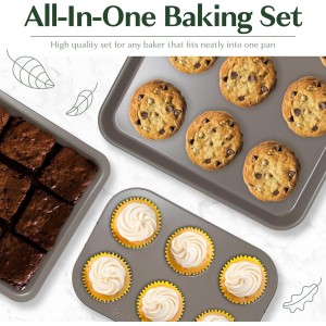 Goodful All-In-One Nonstick Bakeware Set, Stackable and Space Saving Design includes Round and Square Pans, Muffin Pans, Cookie Sheet and Roaster, Dishwasher Safe, 8-Piece, Linen