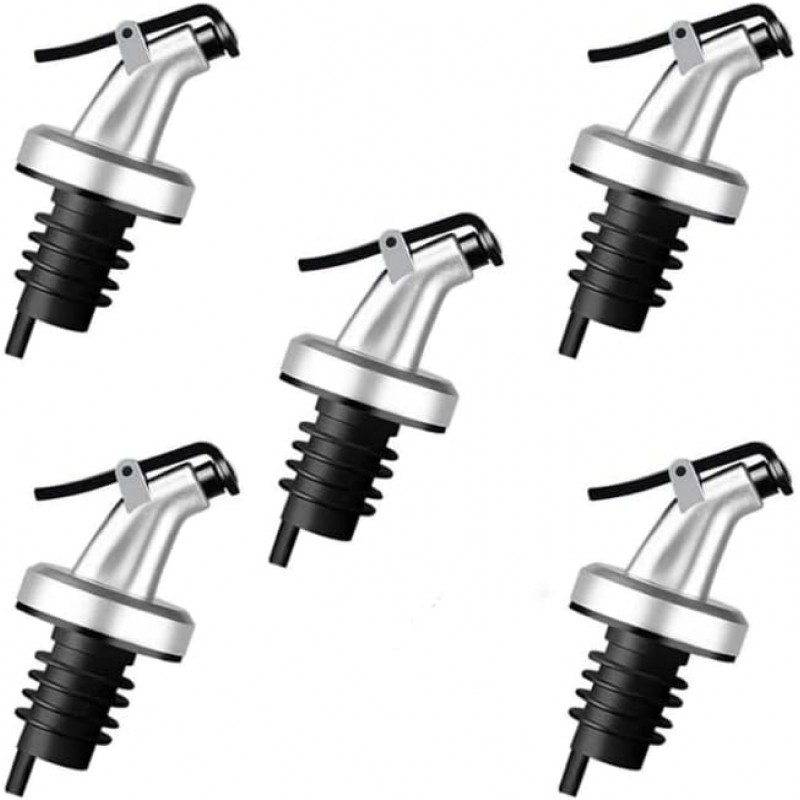 HORNO 5 Pack Oil Spouts, Olive Oil Vinegar Bottle Stopper Dispenser, Leakproof Bottle Spouts for Vinegar, Salad, Wine, Etc