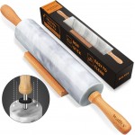 Walfos Marble Rolling Pin With Wooden Handles & Wood Cradle, 16.5 Inch Marble Rolling Pins For Making Pizza Dough And Tortillas, Dough Roller For Pie Crust, Cookie, Pasta (Gray & White)
