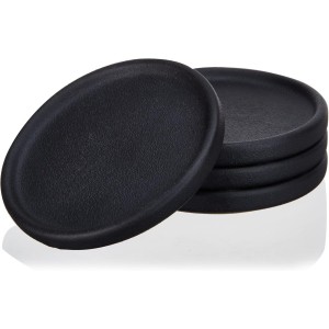 Viski Earthenware Coasters Set of 4 - Ceramic Drink Coasters - Outdoor Coasters for Drinks - Unique Coasters with Gold Stand Black