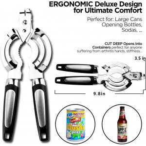 Jar Opener, Multi Jar Opener for Weak Hands, Stainless Steel Jar Lid Opener, Beer Bottle Opener for Arthritic Hands, Seniors with Arthritis