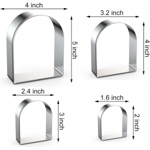 Arch Cookie Cutter Set Large - 5 Inch, 4 Inch, 3 Inch, 2 Inch - Arched Door Geometric Frame Plaque Cookie Cutters Shapes Molds - Stainless Steel