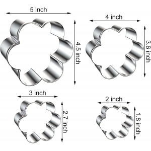 Scallop Flower Cookie Cutter Set Large - 5 Inch, 4 Inch, 3 Inch, 2 Inch - Six Petal Scalloped Edge Spring Flower Cookie Cutters Shapes Molds - Stainless Steel