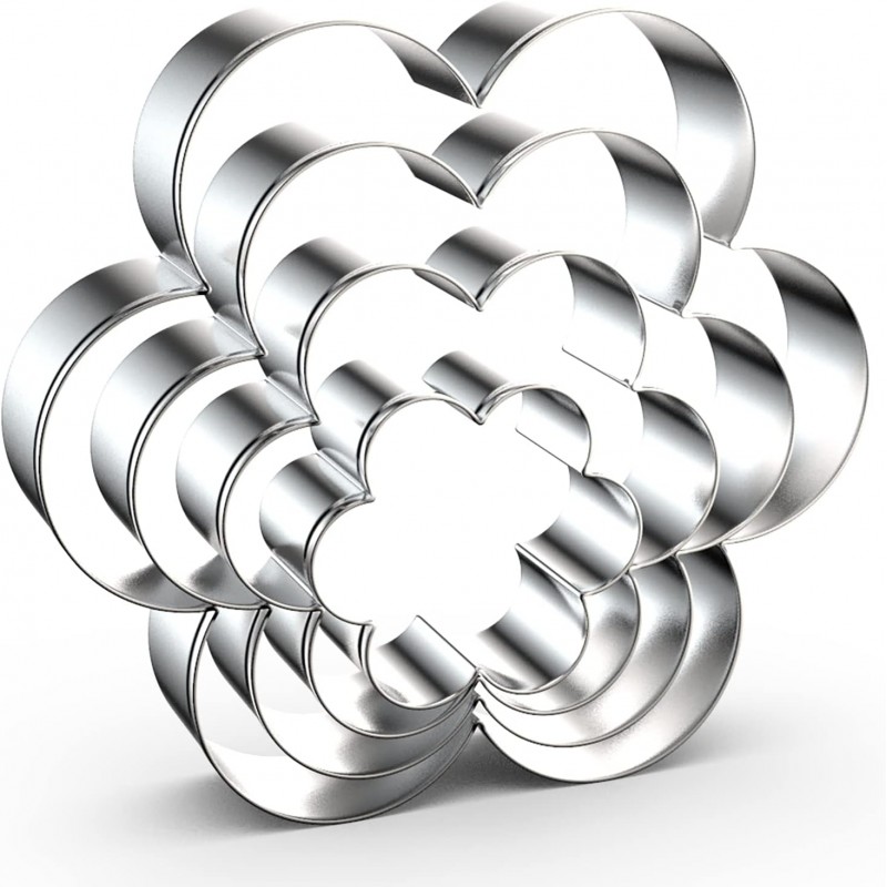 Scallop Flower Cookie Cutter Set Large - 5 Inch, 4 Inch, 3 Inch, 2 Inch - Six Petal Scalloped Edge Spring Flower Cookie Cutters Shapes Molds - Stainless Steel