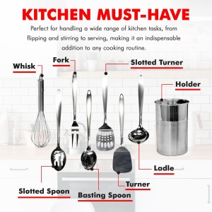 Chef Craft - 8 Piece Stainless Steel Kitchen Utensils Set with Utensil Holder