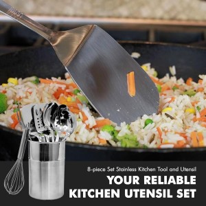 Chef Craft - 8 Piece Stainless Steel Kitchen Utensils Set with Utensil Holder