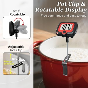 BOMATA Digital Candy Thermometer with Pot Clip, Deep Fry Oil Thermometer with Rotatable Display & Long Probe, for Candy Candle Making, Cooking, Food, Liquids, Water, Sugar.. Black