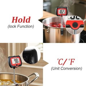 BOMATA Digital Candy Thermometer with Pot Clip, Deep Fry Oil Thermometer with Rotatable Display & Long Probe, for Candy Candle Making, Cooking, Food, Liquids, Water, Sugar.. Black