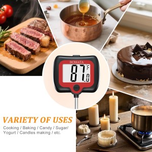 BOMATA Digital Candy Thermometer with Pot Clip, Deep Fry Oil Thermometer with Rotatable Display & Long Probe, for Candy Candle Making, Cooking, Food, Liquids, Water, Sugar.. Black