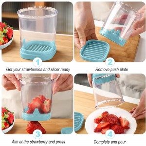 Strawberry Slicer：Fruit Slicer Cup Veggie Salad Speed Cutter for Strawberries Egg Banana Mushroom Cucumber Kiwi the Kitchen Portable Slicing Tool (Blue)