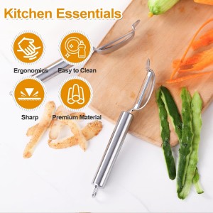 Stainless Steel Peeler with Swiveling Double Blade, Upgrade Fruit Vegetable Peeler with Ergonomic Handle, Lengthened Potato Peeler Tool for Kitchen, 8.3 Inchs
