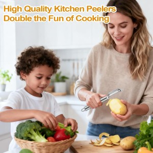 Stainless Steel Peeler with Swiveling Double Blade, Upgrade Fruit Vegetable Peeler with Ergonomic Handle, Lengthened Potato Peeler Tool for Kitchen, 8.3 Inchs