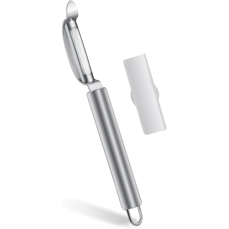 Stainless Steel Peeler with Swiveling Double Blade, Upgrade Fruit Vegetable Peeler with Ergonomic Handle, Lengthened Potato Peeler Tool for Kitchen, 8.3 Inchs