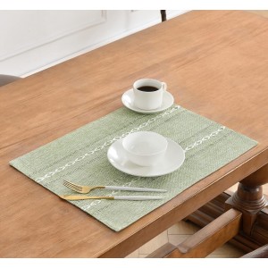 Wracra Cotton Linen Placemats, 12 x 18 Inch Set of 4 Fete Placemats Rustic Hemstitch Place Mats for Kitchen Table and Heat Resistant-Sage Green