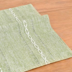 Wracra Cotton Linen Placemats, 12 x 18 Inch Set of 4 Fete Placemats Rustic Hemstitch Place Mats for Kitchen Table and Heat Resistant-Sage Green