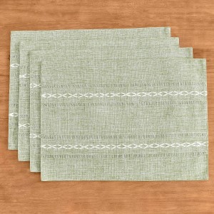 Wracra Cotton Linen Placemats, 12 x 18 Inch Set of 4 Fete Placemats Rustic Hemstitch Place Mats for Kitchen Table and Heat Resistant-Sage Green