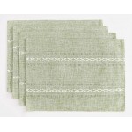 Wracra Cotton Linen Placemats, 12 x 18 Inch Set of 4 Fete Placemats Rustic Hemstitch Place Mats for Kitchen Table and Heat Resistant-Sage Green