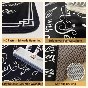 Black and White Kitchen Rugs,Non Skid Washable Microfiber mats for Kitchen Floor,Kitchen Rules Theme Cushioned Runner Rug Decor Sets of 2,Size 17