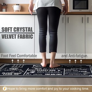 Black and White Kitchen Rugs,Non Skid Washable Microfiber mats for Kitchen Floor,Kitchen Rules Theme Cushioned Runner Rug Decor Sets of 2,Size 17