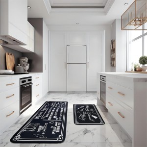 Black and White Kitchen Rugs,Non Skid Washable Microfiber mats for Kitchen Floor,Kitchen Rules Theme Cushioned Runner Rug Decor Sets of 2,Size 17
