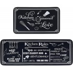 Black and White Kitchen Rugs,Non Skid Washable Microfiber mats for Kitchen Floor,Kitchen Rules Theme Cushioned Runner Rug Decor Sets of 2,Size 17