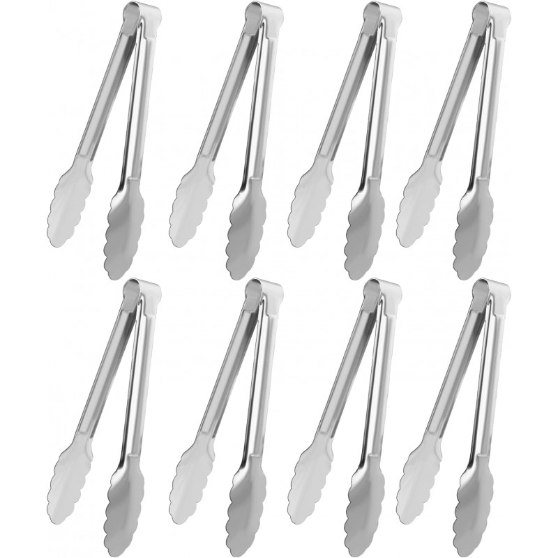 8 Pack Serving Tongs XEVOM Kitchen Tongs,Buffet Tongs, Stainless Steel Food Tong Serving Tong,small tongs (7inch)