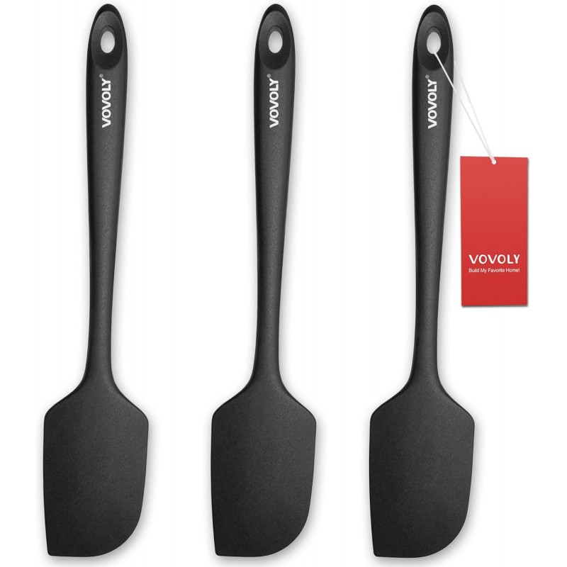 Silicone Spatula for Kitchen, 600°F Heat resistant Spatulas for Baking, Cooking, Scraping,and Mixing, Non Stick Kitchen Utensils, BPA Free, 11.2 IN, 3 Pack, Black