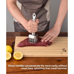Aliglow 304 Stainless Steel Meat Tenderizer Needle Meat Hammer Mallet Tool Pounder For Tenderizing and Pounding Steak, Beef Pork Chicken BBQ And Poultry