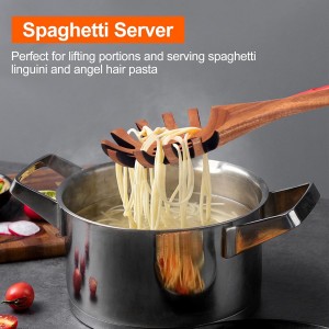 Wooden Pasta Spoon with Teeth Spaghetti Fork Tongs 12.5 Inch Pasta Forks Serving Utensils Acacia Wood Spaghetti Server Spoons Ladle Pastas Spatula Kitchen Tool Spaghettis Scoop Strainer Noodle Spoon