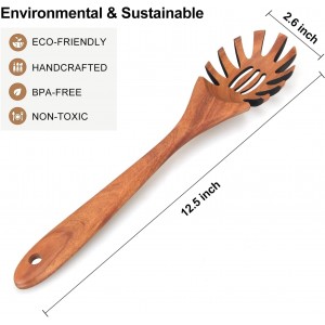 Wooden Pasta Spoon with Teeth Spaghetti Fork Tongs 12.5 Inch Pasta Forks Serving Utensils Acacia Wood Spaghetti Server Spoons Ladle Pastas Spatula Kitchen Tool Spaghettis Scoop Strainer Noodle Spoon