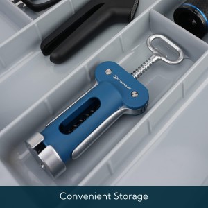 KITCHENDAO Luxury 3 in 1 Wine Opener with Foil Cutter, Beer Bottle Opener, Sturdy Zinc Alloy Wing Corkscrew with Self-centering Non-stick Sharp Screw, Easy to Remove Cork, Manual Corkscrew (Blue)