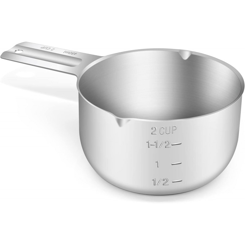 1PCS 2Cup (480ml, 16oz) Single Measuring Cup, Stainless Steel Measure Scoop, Metric and US Measurement, Dishwasher Safe