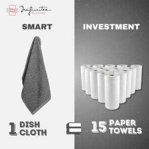 Infinitee Xclusives Premium Dish Cloth 100% Cotton 12 x 12 Inches |Pack of 4| - Ultra Soft Tea Towels - Highly Absorbent Kitchen Rags - Terry Dishcloth for Kitchen and Household Cleaning |Grey|