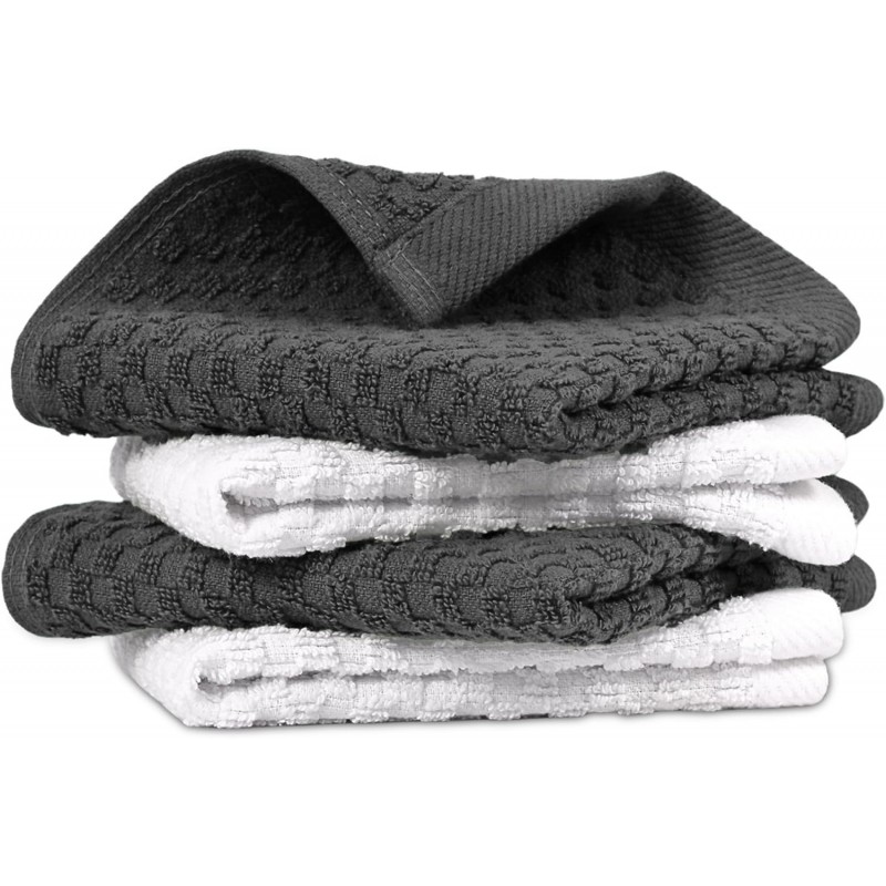 Infinitee Xclusives Premium Dish Cloth 100% Cotton 12 x 12 Inches |Pack of 4| - Ultra Soft Tea Towels - Highly Absorbent Kitchen Rags - Terry Dishcloth for Kitchen and Household Cleaning |Grey|
