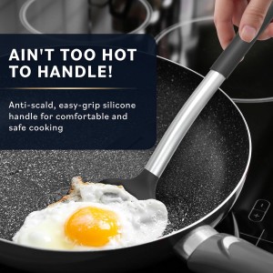 Home Hero Silicone Spatula Set - Heat Resistant Spatulas for Cooking - Ergonomic Stainless Steel Cooking Utensils - Solid & Slotted Silicone Turners - Pack of 2, Black