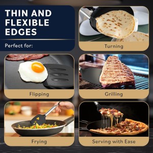 Home Hero Silicone Spatula Set - Heat Resistant Spatulas for Cooking - Ergonomic Stainless Steel Cooking Utensils - Solid & Slotted Silicone Turners - Pack of 2, Black