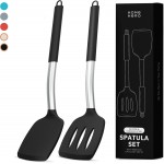 Home Hero Silicone Spatula Set - Heat Resistant Spatulas for Cooking - Ergonomic Stainless Steel Cooking Utensils - Solid & Slotted Silicone Turners - Pack of 2, Black