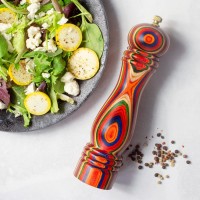 Baltique Marrakesh Pepper Grinder – 8 Inch Colorful Wooden Pepper Mill with Adjustable Stainless Steel Grinding Mechanism – Manual Wood Pepper Grinder for Kitchen or Table Use