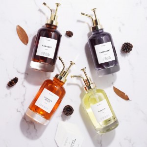 Molimoli Coffee Syrup Dispenser for Coffee Bar, Coffee Pump Dispenser, Glass Syrup Bottle w. Pump, Maple/Coffee Syrup Bottles, Set of 4 w. Labels, Gold